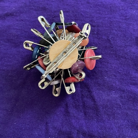 Handmade jewelry pin with multi colored buttons & safety pins! - Picture 2 of 2